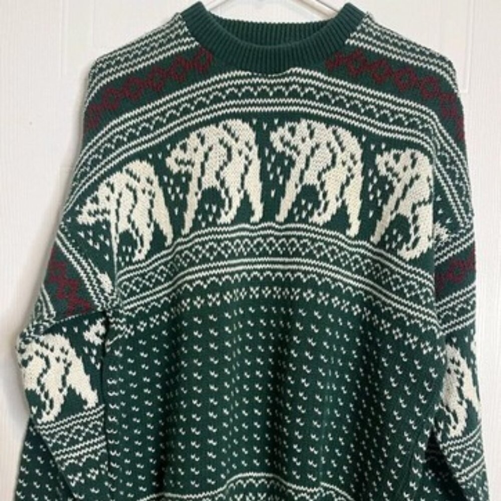 Woolrich Mens Aspen Fair Isle Birds Eye Polar Bears Christmas Sweater XL Cotton